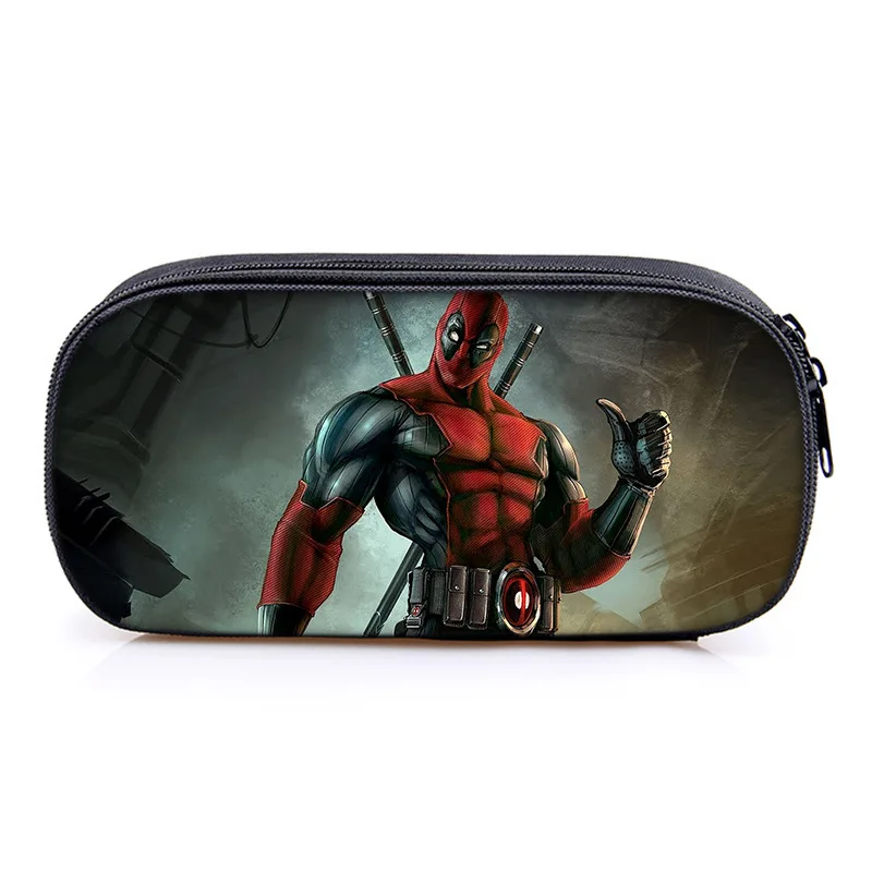 Deadpool Compartments Pencil Bag Double Layer Student Stationery Cartoon DIY Pencil Bag School Supplies with Printed Perimeter