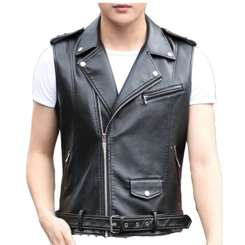 

Men's Belted Real Authentic Sheepskin Leather Waist Jacket Fashionable Vest Coat