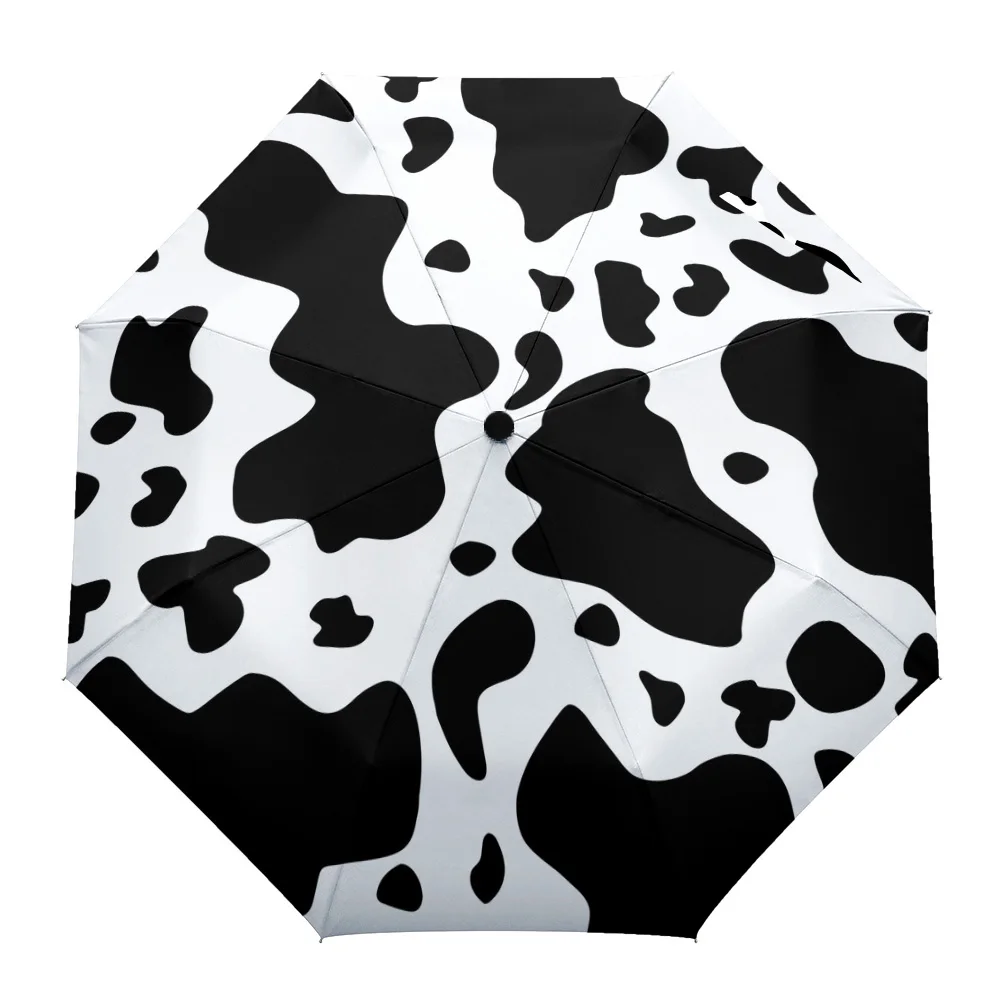 Cow Texture Black White Print Women Men Rain Umbrella Three Folding Girl Durable Portable Automatic Umbrellas Gift Parasol