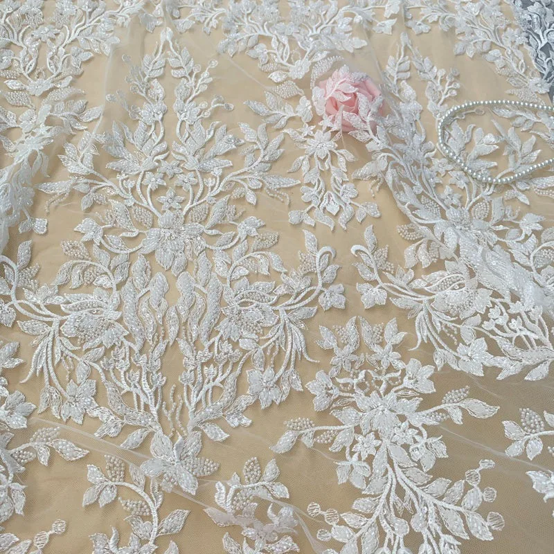 

New Luxury Nail Bead Embroidered Lace Fabric High-end DIY Bridal Wedding Dress, Evening Gown, Clothing Decoration Accessories