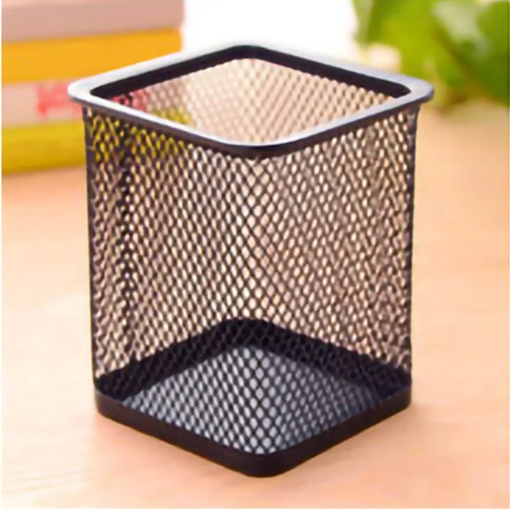 2 pcs Metal Pen Holder Solid Structure Smooth Surface Desktop Organizer Stable Base Square Shape Square Storage Tube