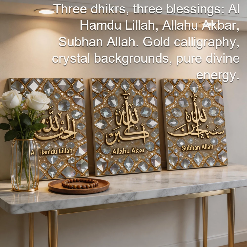 3pcs/Set Wooden Frame Canvas Wall Art, Islamic Calligraphy Crystal Gem Background, Living Room Bedroom Kitchen Office Home Decor
