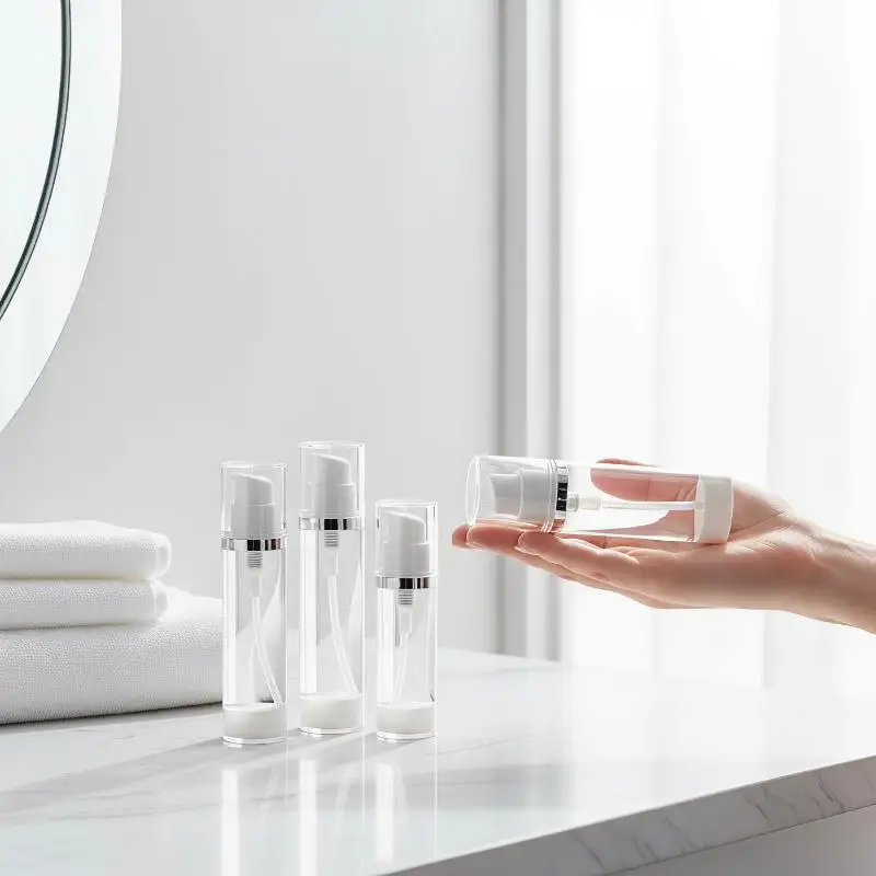 Travel Size Lotion Pump Bottle Food Grade Clear Plastic Vacuum Spray Jar 15/30ml Leak Proof for Skin Care Portable Use