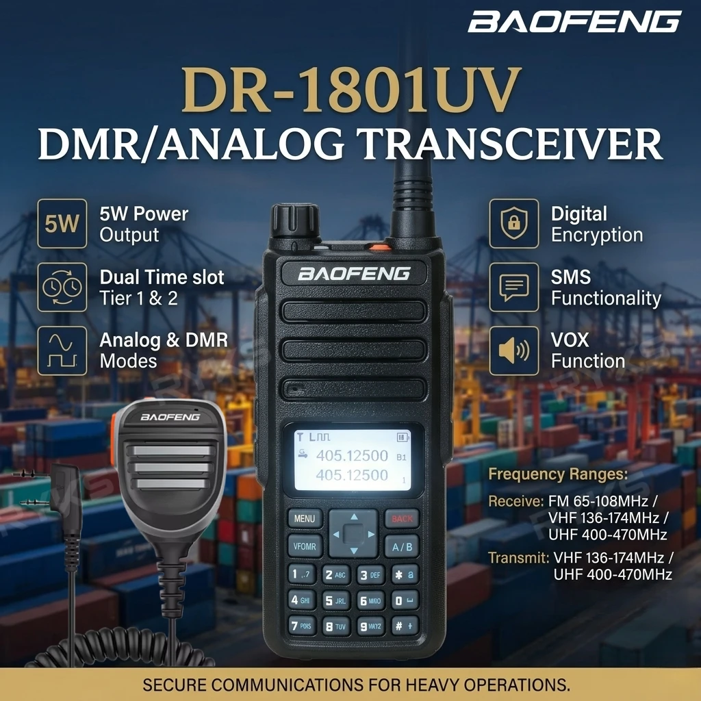 

Construction Hunting High Power Dmr Walkie Talkie Baofeng Dr-1801 Dual Time Slot Tier 1/2 Digital Radio With Long Range Battery