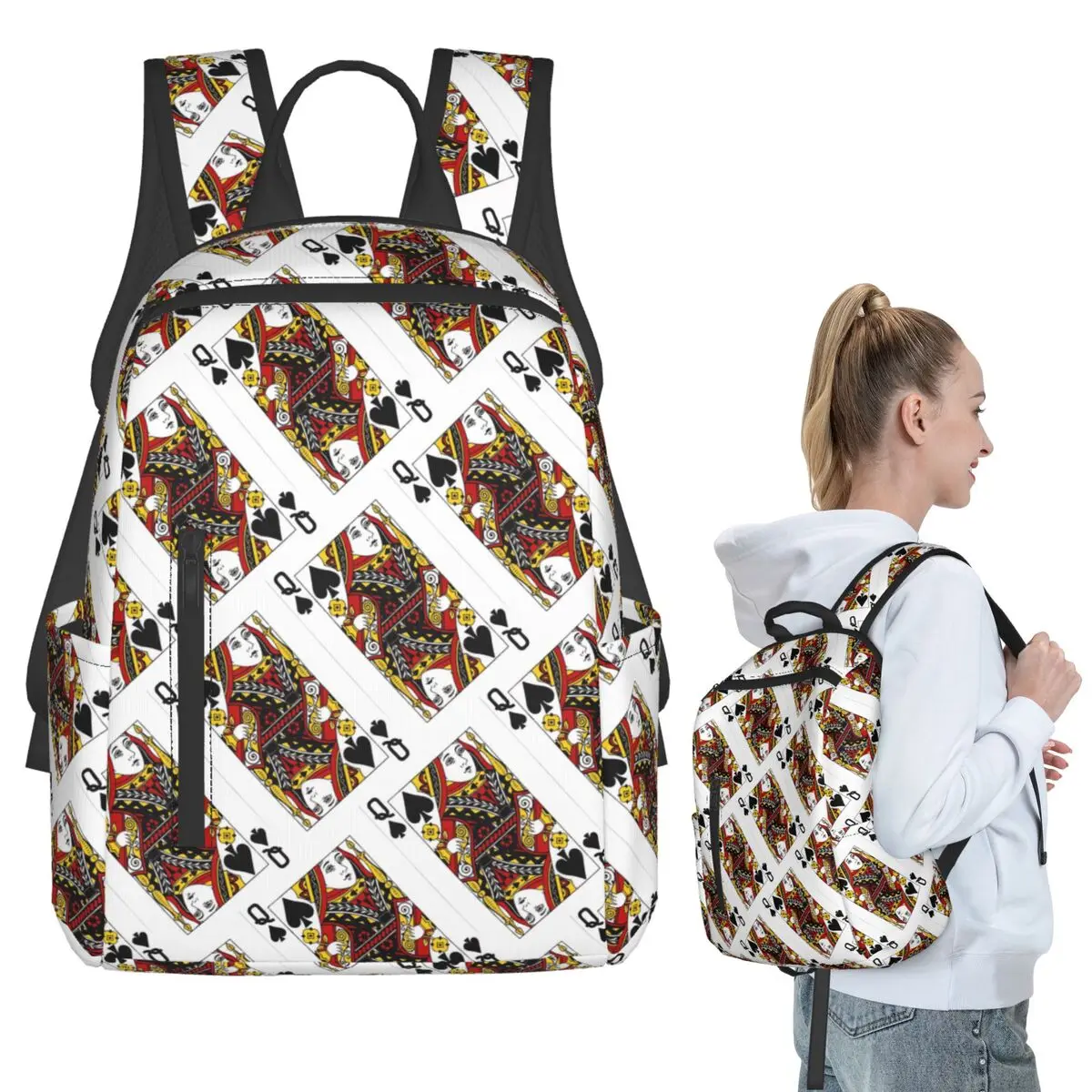 Casino Nights Red Queen Of Hearts Backpack Student BookBag Boys Girls School Bag Laptop Shoulder Bags Men Women