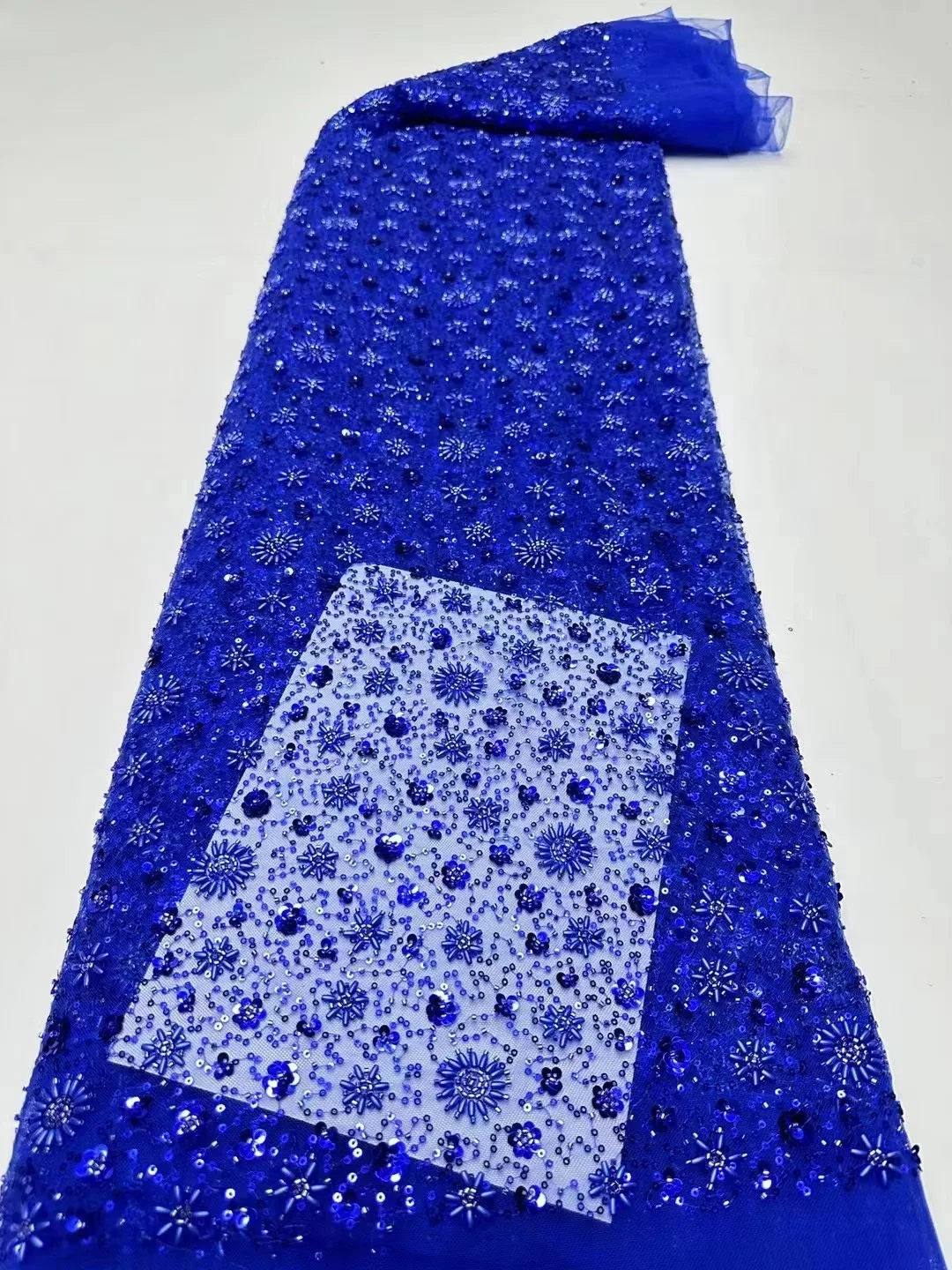 

African Handmade Beads Lace Fabric, High Quality, French Groom Embroidery, Sequins, Christmas Sewing, Roay Blue 2024