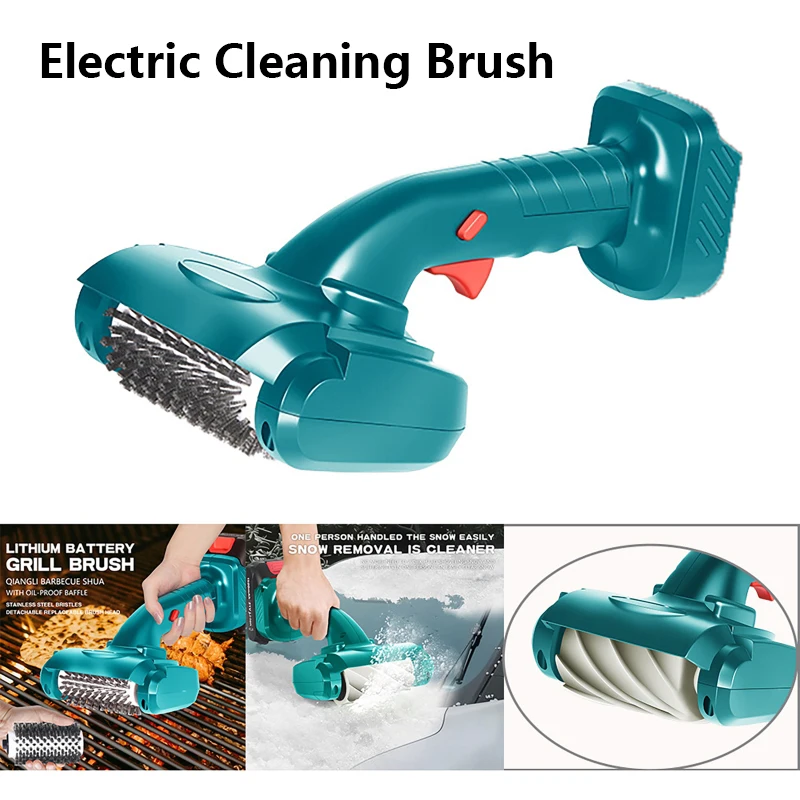 Electric Cleaning Brush with Wire Brush & Nylon Brush BBQ Grill Scrubber Lithium Battery Cleaner For Makita 21V Battery