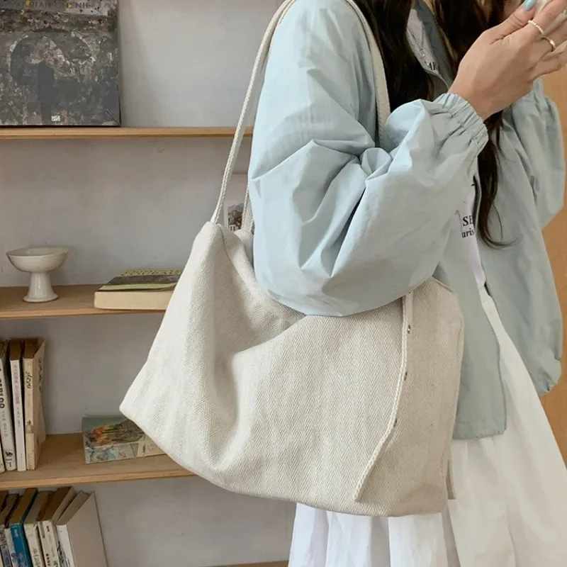 

Korean Aesthetic Spacious Canvas Tote Bag Large Ins Style Shoulder Bag Minimalist Slouchy Commute Purse Casual Lazy Fashion Bag