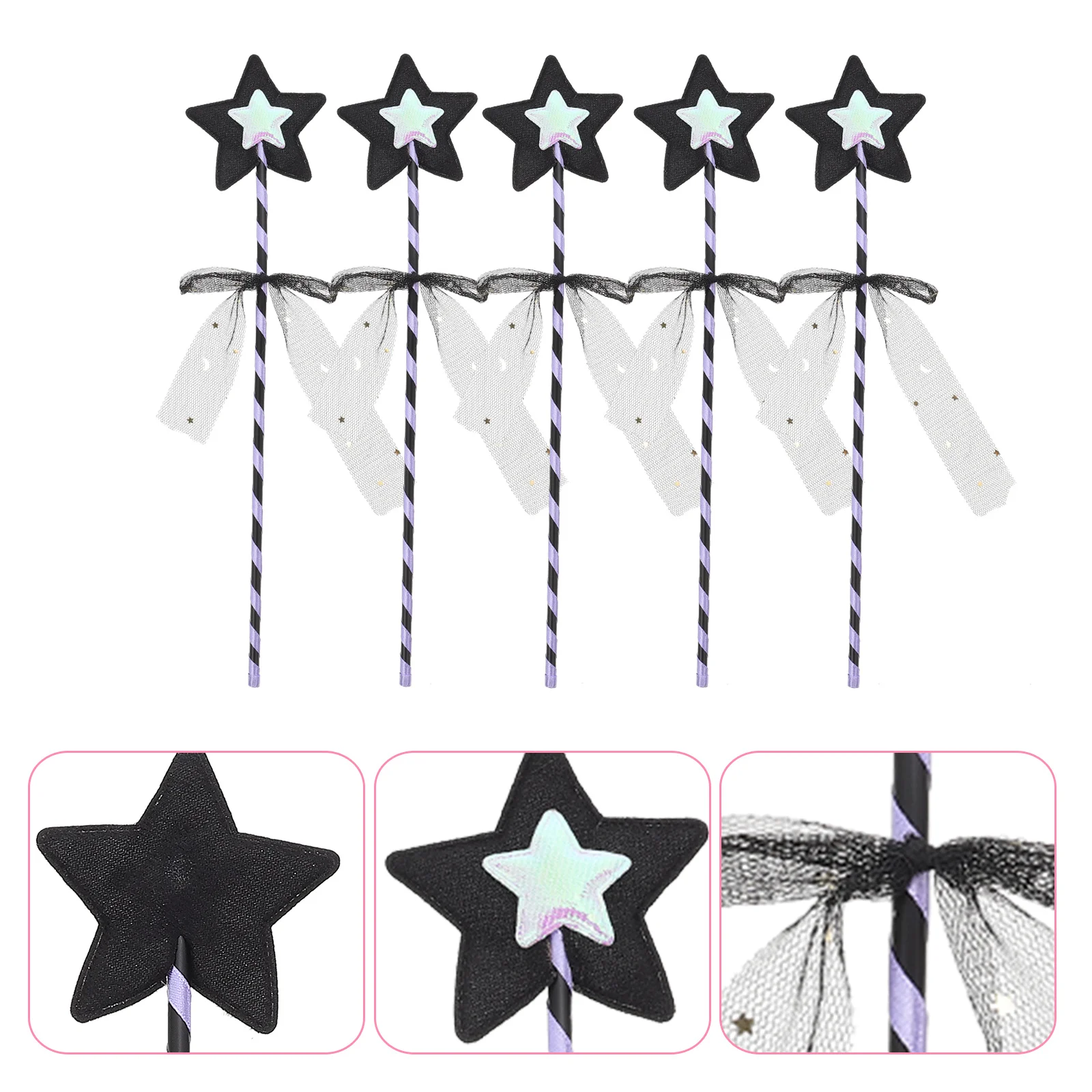

5pcs Fairy Wand Star-Shaped Lightweight Handheld Kids Party Dance Performance Festival Decorative Prop Role Play Accessory