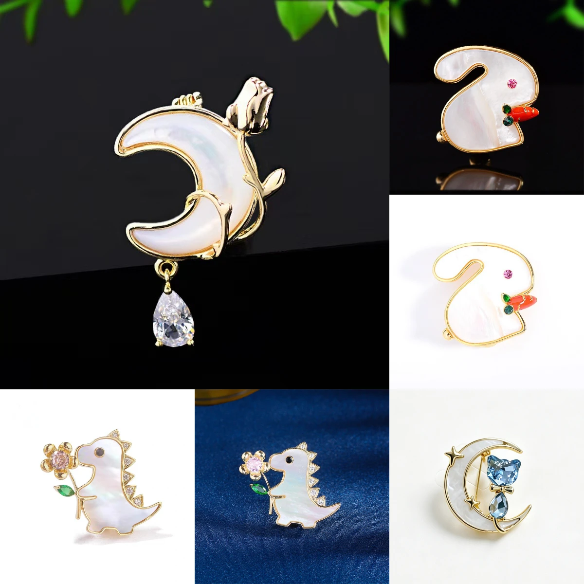 New moon rose brooch, niche design with water droplet drop chest flower, light luxury suit dress pin accessory
