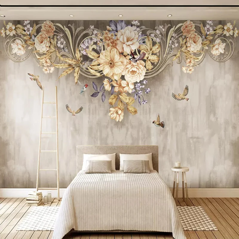 

Custom 3D Wallpaper Murals Wall Painting Pastoral Style Flower Bird Floral Pattern Living Room TV Background Photo Wall Paper