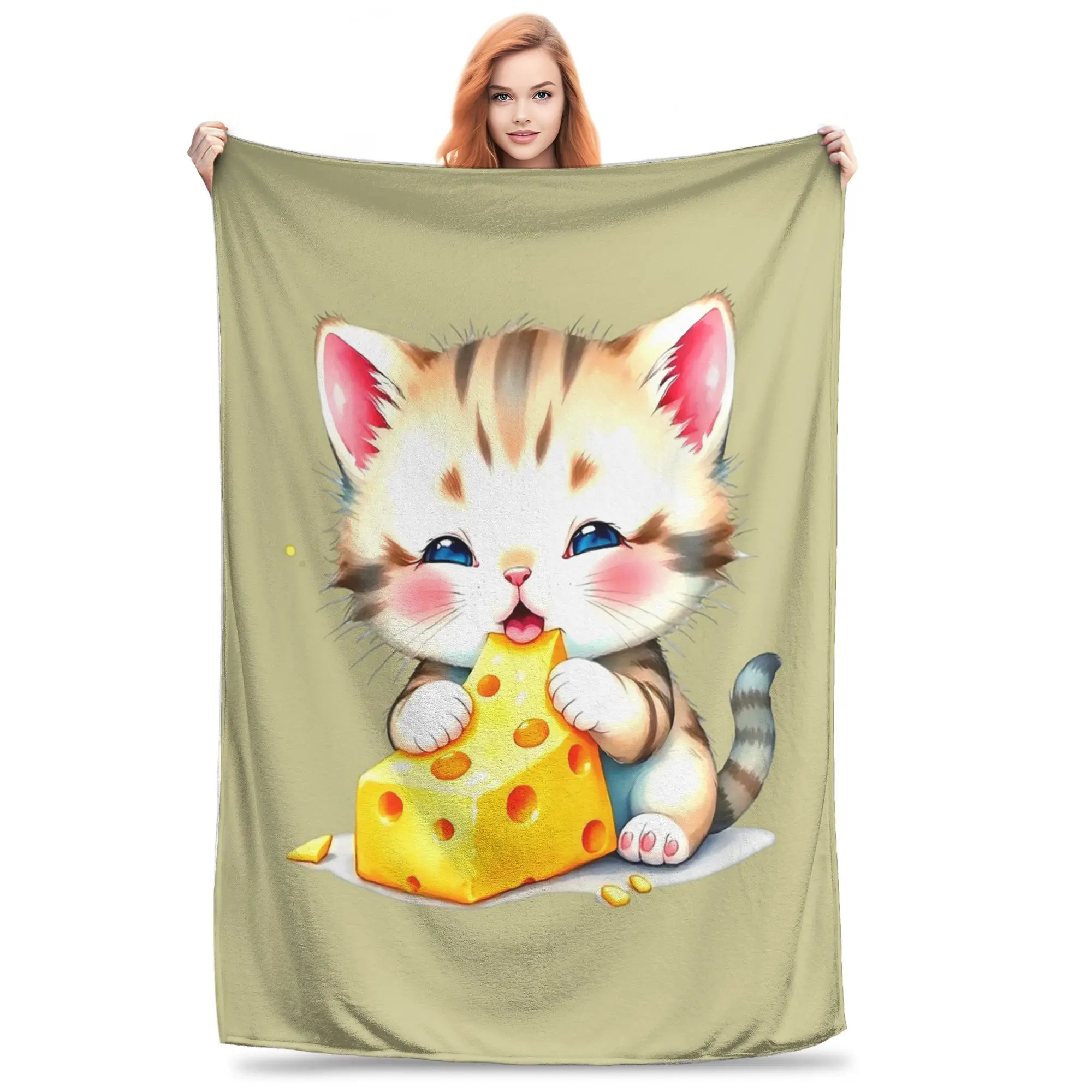 Kitten Eats Cheese Blankets Super Soft Flannel Sofa Throw Blanket for Home Bedroom Office Throws Bedspread Quilt