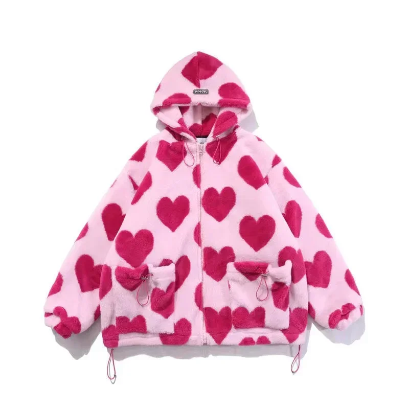 Chaqueta de piel sintética de conejo para mujer, chaqueta de felpa de amor, ropa holgada con capucha gruesa acolchada de algodón, otoño e invierno, 2023