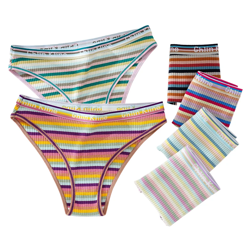 Rainbow Stripes Women 100% Cotton Underwear With Seamless Panty Sporty and Breathable Briefs