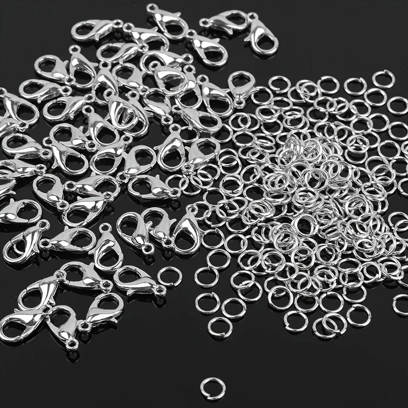 1/2/300 pièces Fermoirs mousquetons et anneaux ouverts assortis pour la fabrication de bijoux DIY, colliers, bracelets, pendentifs et fournitures d'artisanat