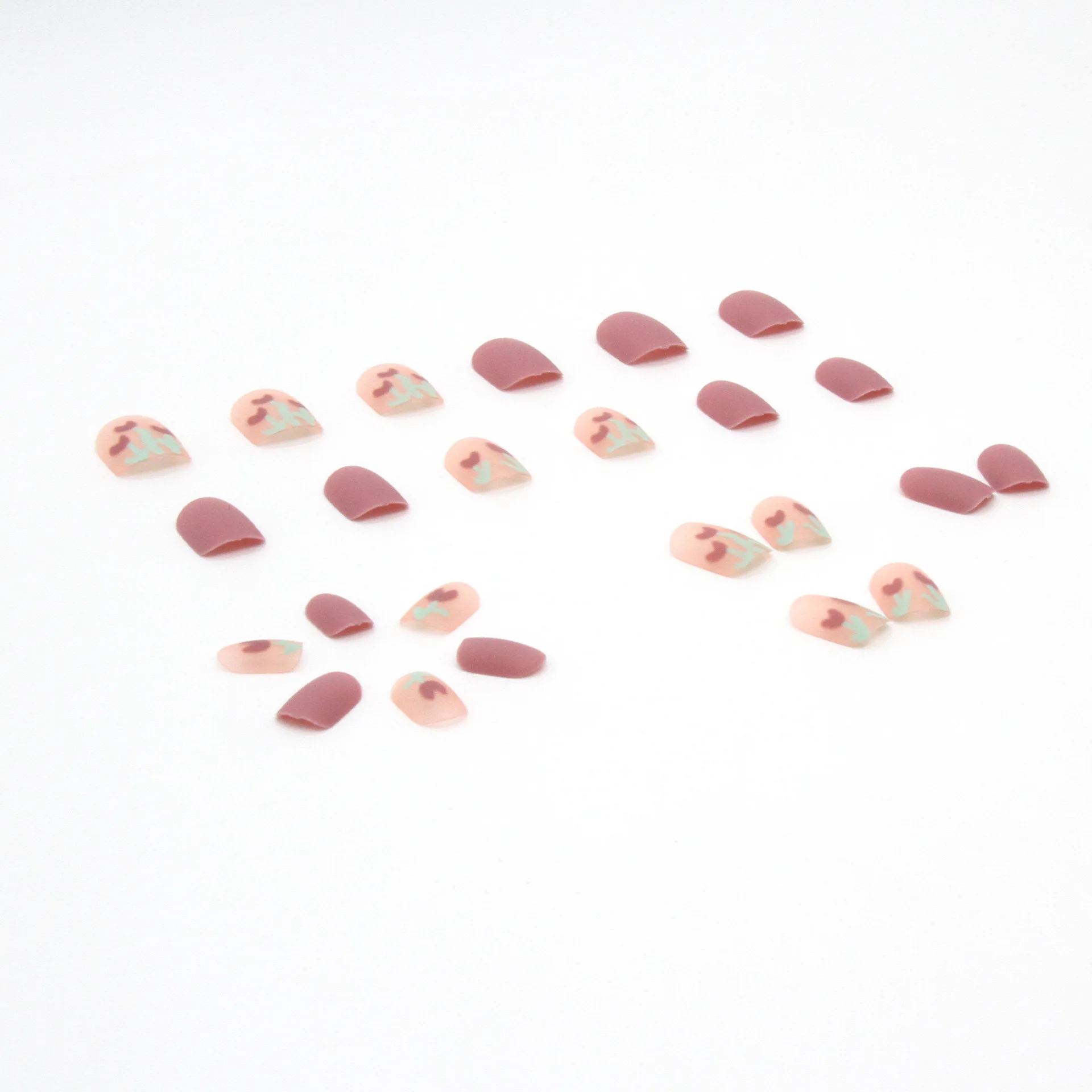 

24Pcs Matte Velvet Finish Dusty Rose Press-On Nails – Medium Square Shape With Tulip Motifs False Nails With Wearing Tools