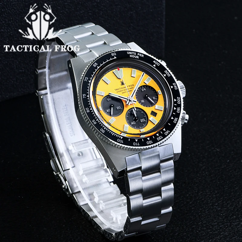 Tactical Frog Men's Chronograph Watch TF004 Solar Quartz Movement Waterproof Date Sapphire Crystal C3 Luminous Quartz Wristwatch