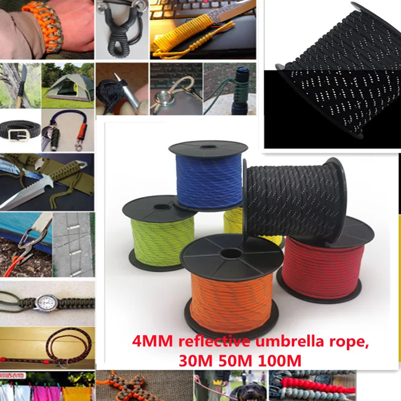 4 مللي متر قطرها 550lbs 7 النوى عاكس المظلة حبل 30/50/100 متر للبقاء المظلة حبل تسلق التخييم حبل التنزه #6