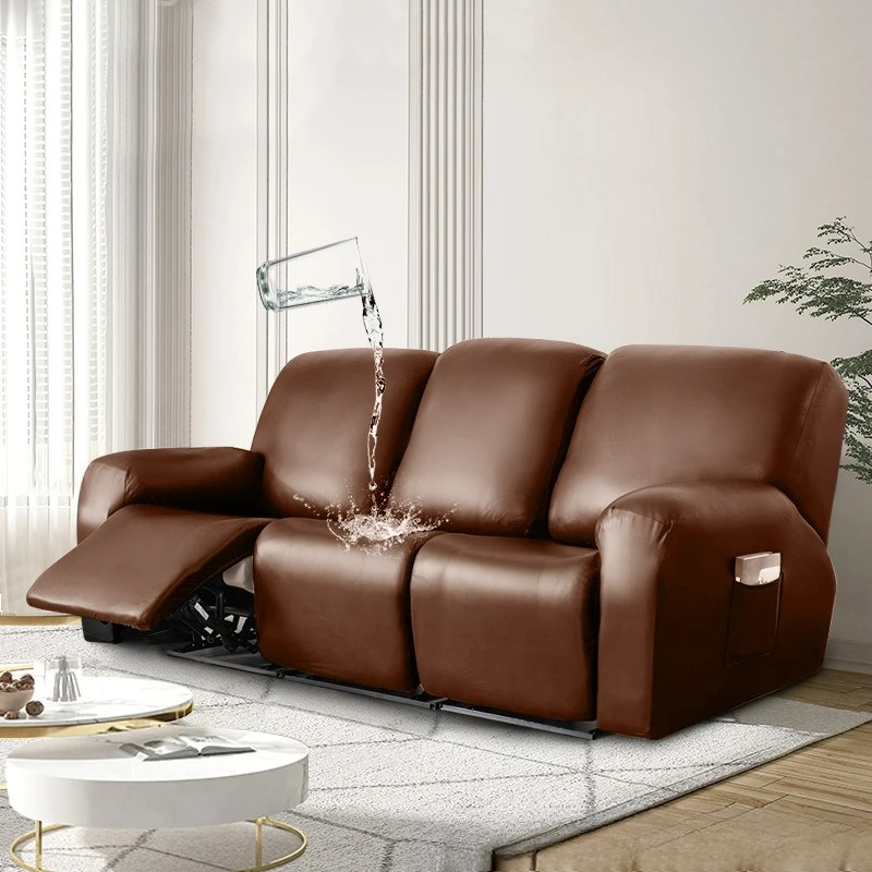 1/2/3 Seat Waterproof Recliner Sofa Cover PU Leather Armchair Cover Solid Color Elastic Relax Single Sofa Slipcovers Home Hotel view 2