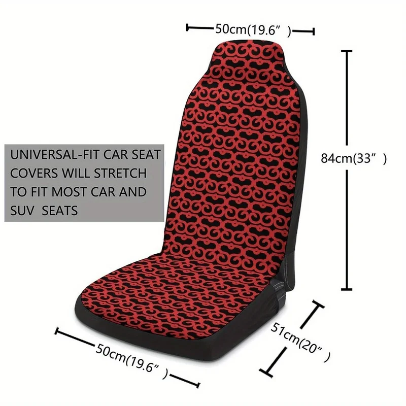 2pcs Set Mi Mi Ruyi Black with Red Pattern Print Universal Single-Seat Car Seat Cover, Suitable for Most Car Models