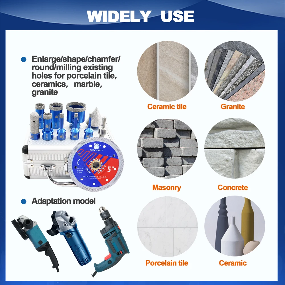 BRSCHNITT Kit de brocas de perfuração de diamante Cortador de azulejos para perfuração de cerâmica, mármore, granito, serra de broca, disco de corte