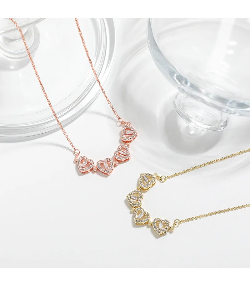 CARLIDANA Transform Luxury Four Leaf Clover Pendant Necklace Crystal Gold Color Heart Love Jewelry for Women Gift