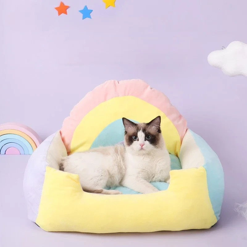 

Ins Style New Rainbow Cat Nest Cat Sofa Soft And Comfortable Small And Medium Sized Dog Nest Pet Products