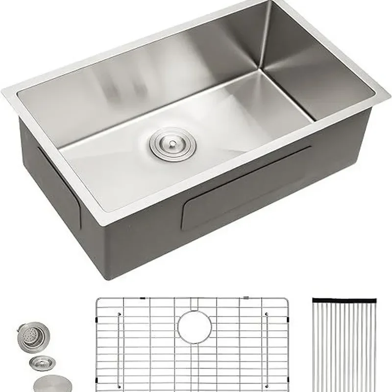 for Brushed Silver 304 Stainless Steel Kitchen Sink Large Single Bowl American Style Extra Thick Vegetable Washing Basin