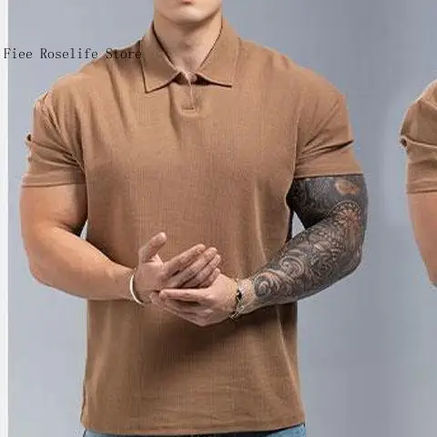 Summer and Autumn New Chinese Style Lapel and Cuffs for Sports Breathable Casual Training High Elasticity T-Shirt for Men