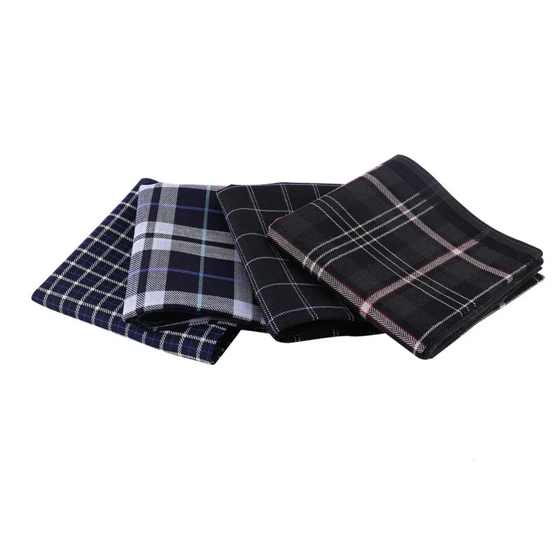 6Pcs 43x43cm Square 100% Cotton Dark Color Striped Checkered Men Pocket Towel Wedding Party Gift Business Handkerchiefs