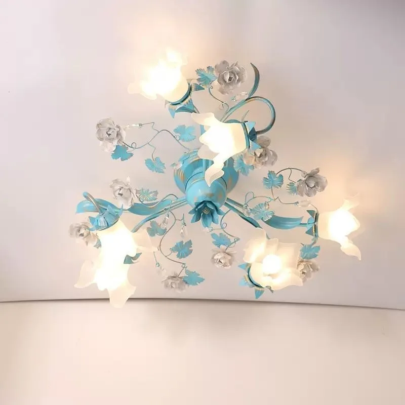 Pastoral Style Ceiling Lamp Rose Flower Grass Light for Home Decor Bedroom Living Room Modern LED Lighting Warm Romantic