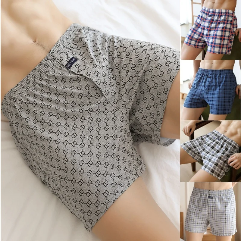 Men's Aro Pants Lattice Underwear Cotton Loose High Waist Summer Thin Breathable Home Shorts Pouch Underpants M-3XL Plus Size