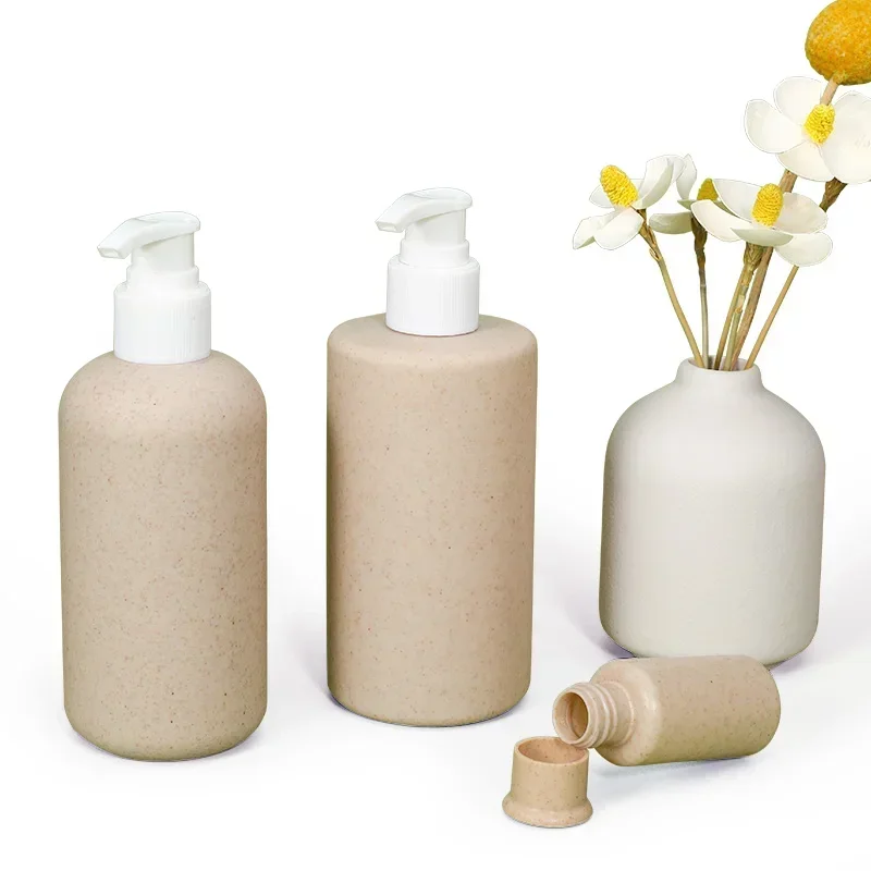 Wheat Straw Degradable Refillable Bottle BPA Free Container with Adjustable Sprayer for Essential Shampoo Cleaning Product 여행용