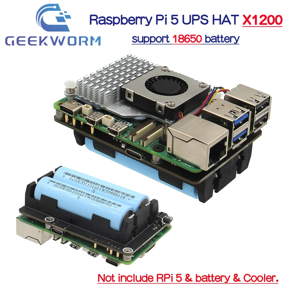 Geekworm Raspberry Pi 5 18650 UPS, X1200 V1.2 Power Mangement