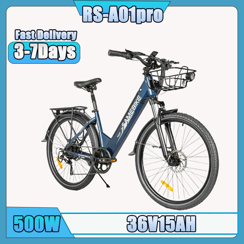 SAMEBIKE RS-A01pro E-Bike 500W Motore 36V15AH Batteria Freni a disco Bici elettrica Pneumatico da 26 pollici Bicicletta elettrica per pendolarismo in città
