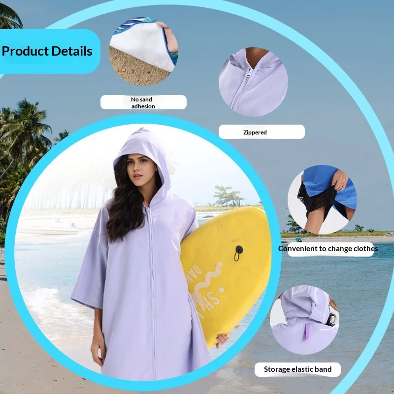 Quick Dry Poncho Towel Diving Surf Changing Robe Poncho Towel with Hood Microfiber Absorbent Swim Bath Towel Bathrobe Beach