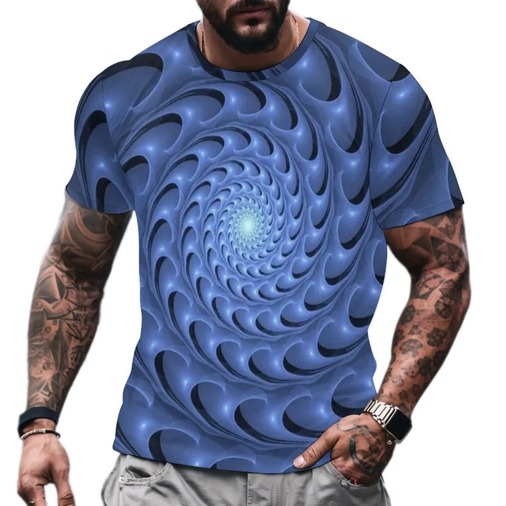 2024 Fashion Men's Summer Short Sleeve Technology Whirlpool Digital Information 3d Printed T-shirt Harajuku Fashion Size 5xl