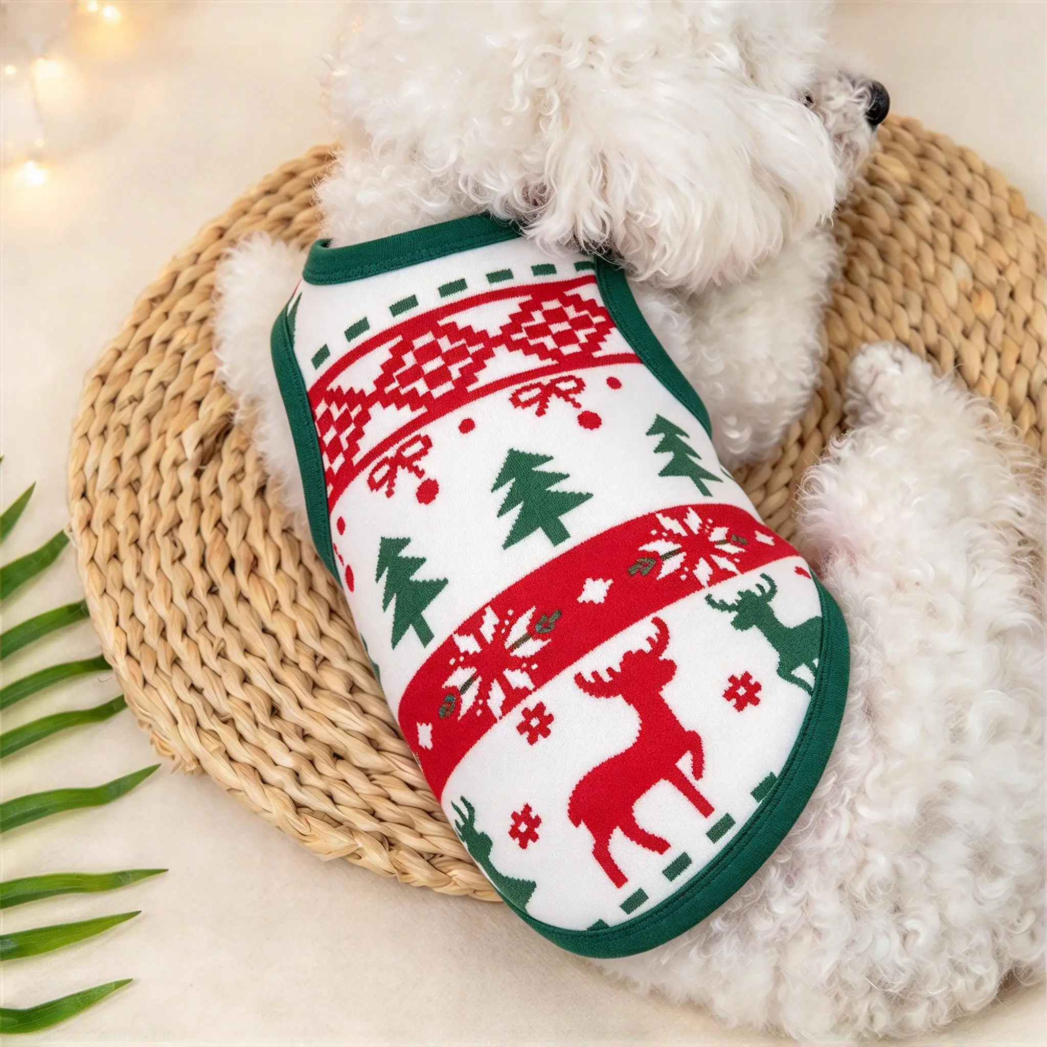 Christmas Pet Tank Top, Xmas Elf Reindeer Gingerbread Man Print Sleeveless Vest, Soft Holiday Clothes for Small Dogs Cats