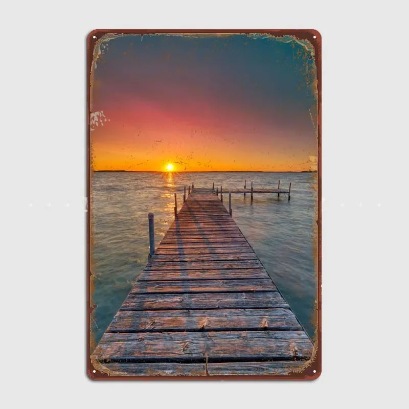 Metal Signs Vintage Pier Sunset At the Sea Poster Tin Signs Retro Bathroom Decoration For Bar Garage Wall Decoration House Decor