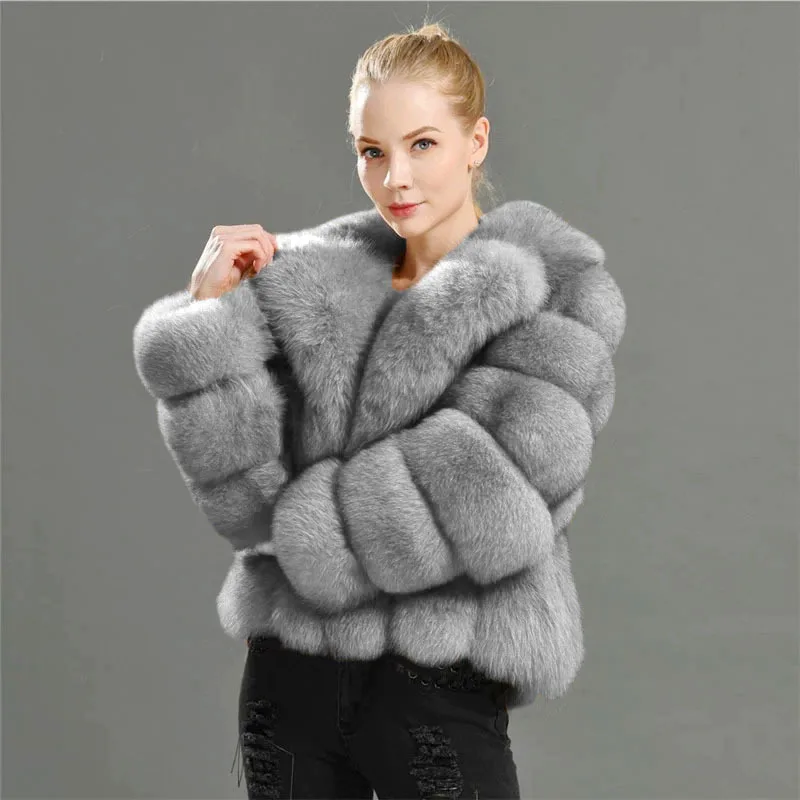 

Thick Warm Lapel Long Sleeve Open Stitch Fluffy Fur Jacket New Elegant Splice Mink Fur Coat Women Luxury Faux Fox Fur Coat