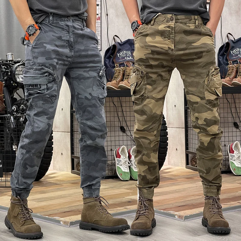 Spring New Europe Camouflage Overalls Men's Multi-pocket Casual Versatile Leggings Outdoor Trekking Pants Tooling Trousers Daks