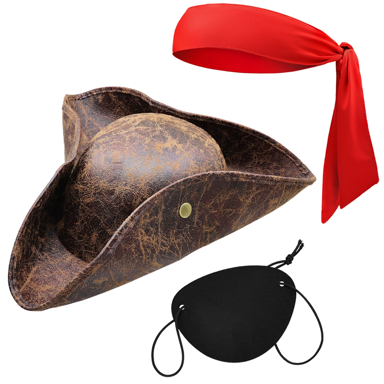 Faux Leather Pirate Hat Brown Captain Hat Vintage Button Masquerade Party Cosplay Costume Hat For Men Women Halloween Props