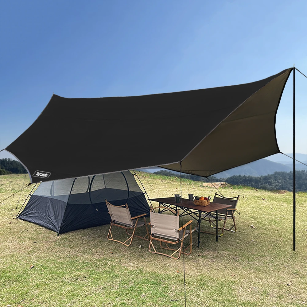 Große achteckige Campingplane 5,1x5,1m, silberbeschichtet, wasserdicht, Sonnenschutz (mit 2,8m Stangenset / 17x17ft Planenmaterial) – Detail 34