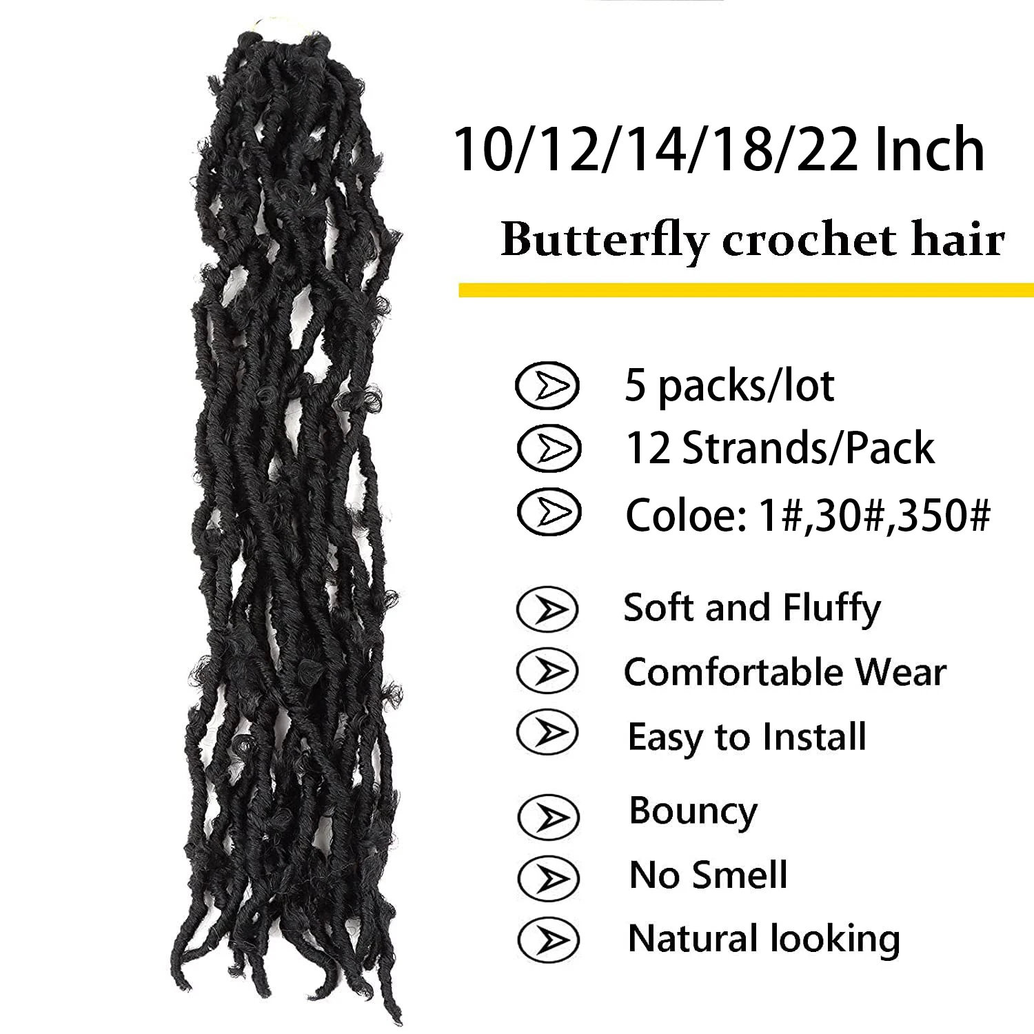 5 Packs Butterfly Crochet Hair Pre‑Looped Distressed Goddess Faux Locs Synthetic Crochet Braids Hair Extensions for Women