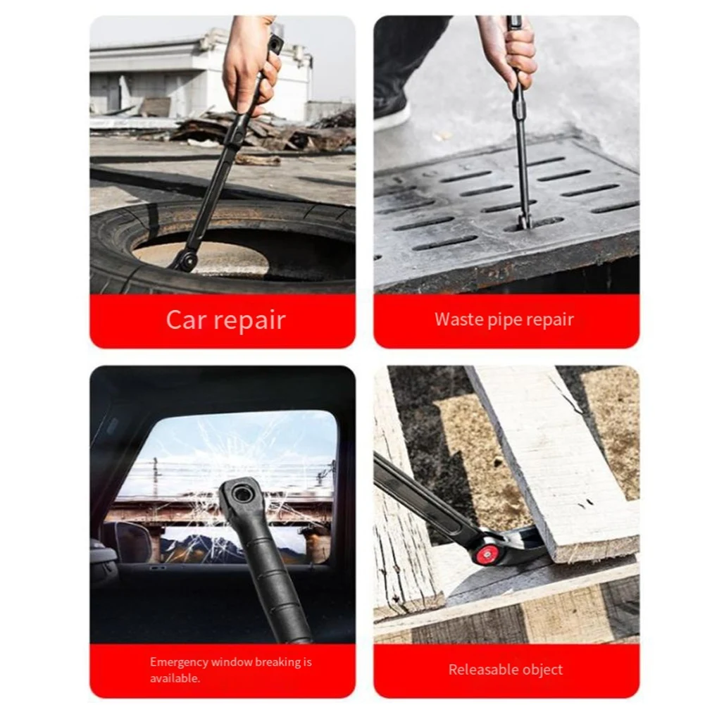 

Heavy Duty 18 Inch Pry Bar Tool with 14 Lockable Positions and Ergonomic Handle for Car Repair and Electrical Installation