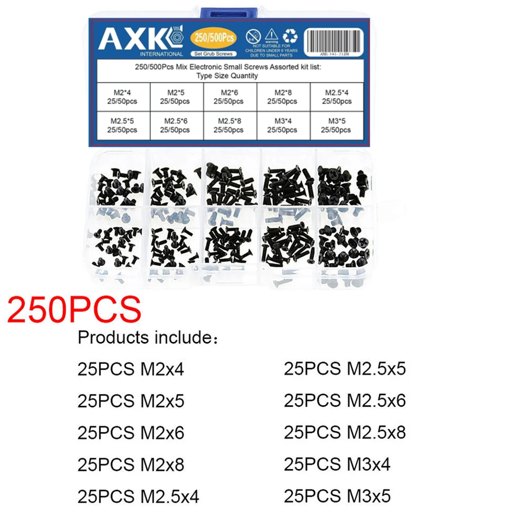 AXK 250Pcs/500Pcs M2 M2.5 M3 KM Screw Flat Head Phillips Screws  Laptop Notebook Screws Set Kit for computer small screw - Image 5