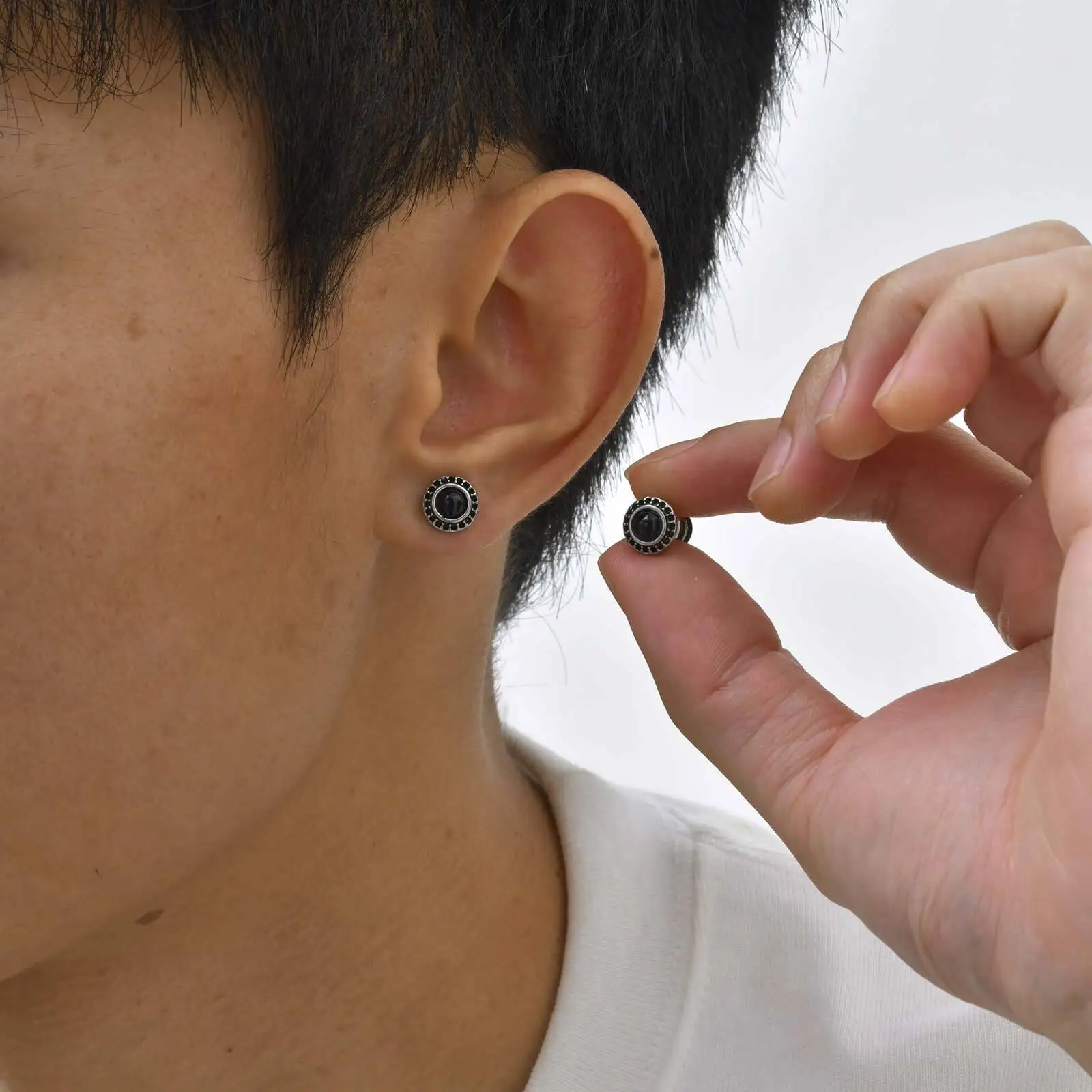 Punk Natural Stone Stud Earrings for Men Boys,Tiger Eye Stone Round Earrings,New Simple Ear Jewelry Gifts