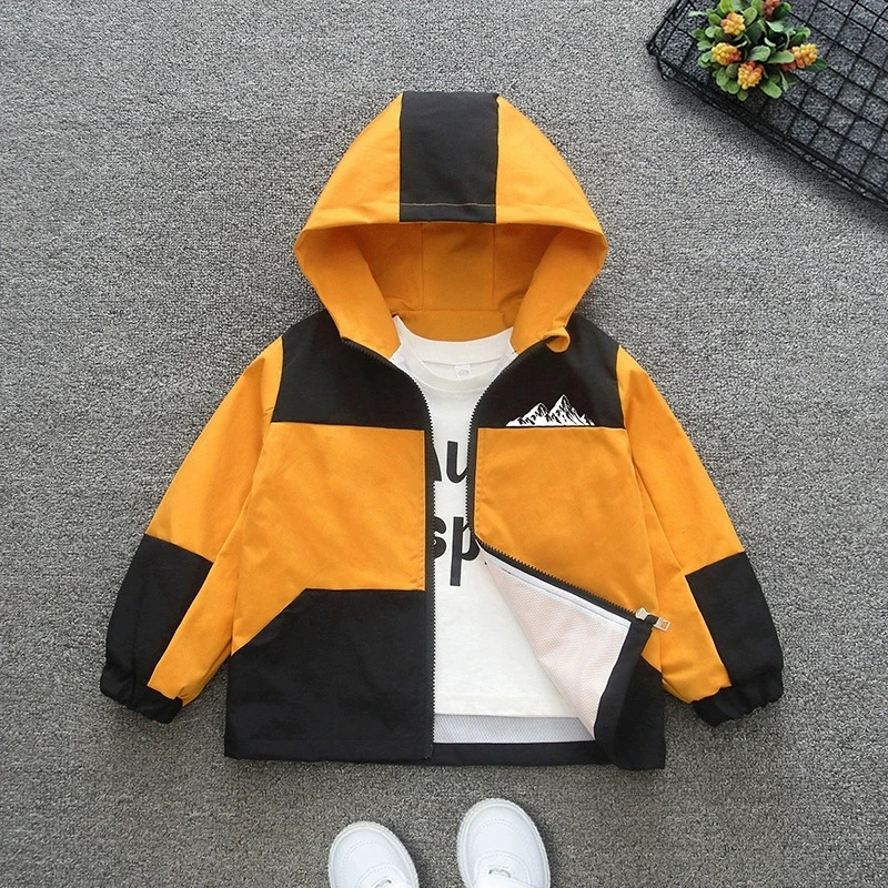 Spring Autumn Boys Jackets Fashion Letter Patchwork Zipper Hooded Coat For 3-12Years Kids Windbreaker Children Sports Outerwear