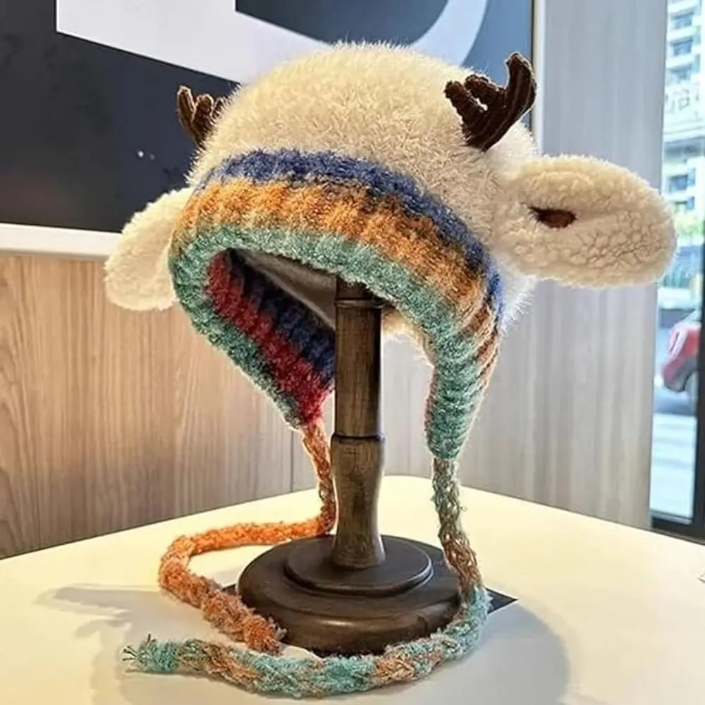 New Fur Deer Storage Hat Ear Protection Warm Festival Christmas Antler Hat Windproof Adjustable Cycling Cap Outdoor