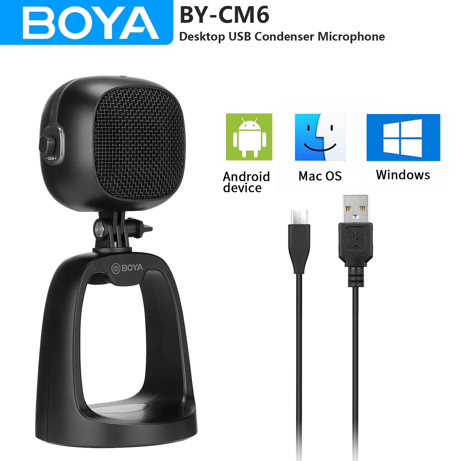 

BOYA BY-CM6 Desktop USB Condenser Microphone for Mobile Phone Android Tablets Mac Windows Computers Live Streaming Microphone